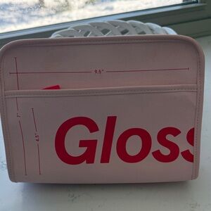 Glossier Pink Cosmetic Bag with Red Logo